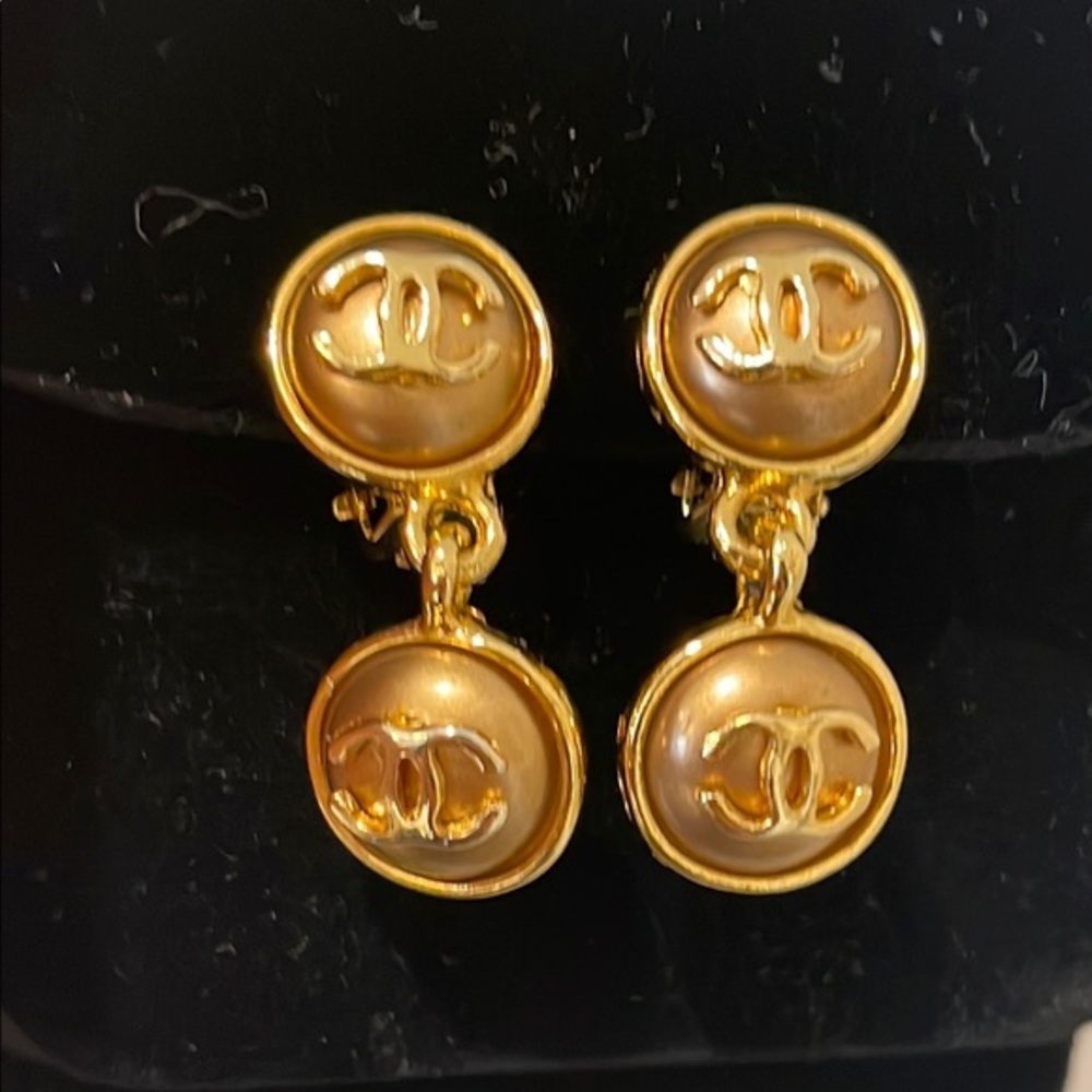 Chanel Gold Drop Vintage Double Logo Earrings